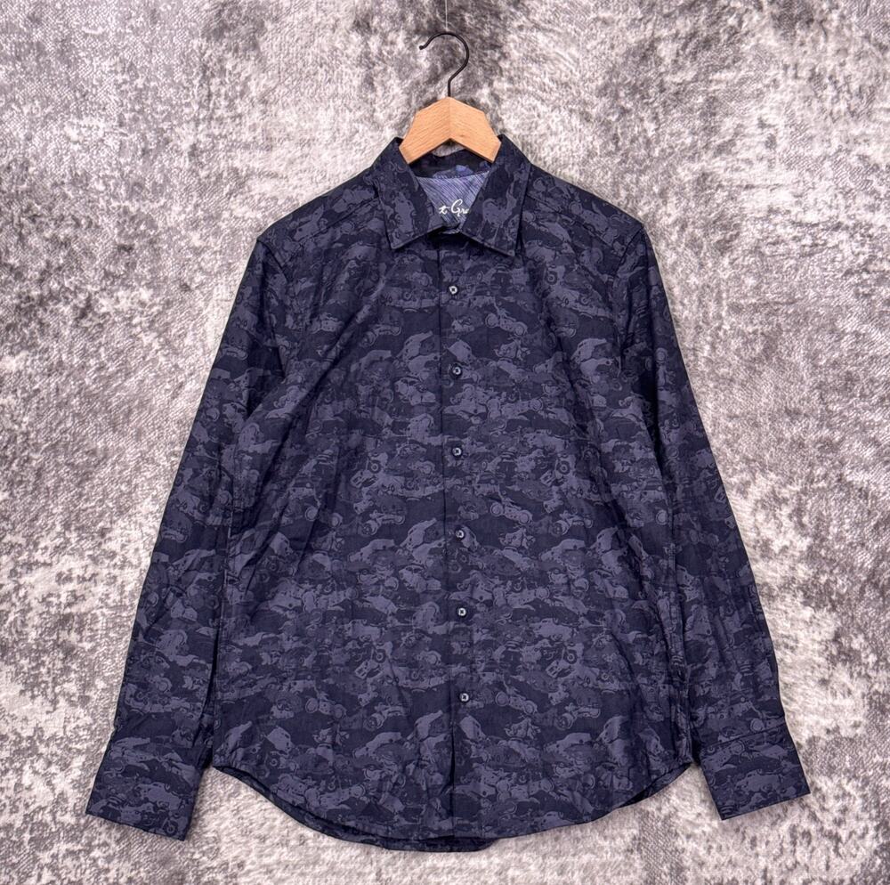 Robert Graham Shirt Small Mens Junk Yard Jacquard Car Motorcycle Classic Fit